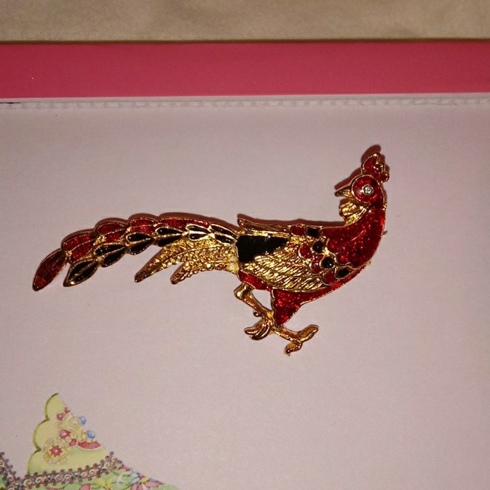 PEACOCK ENAMELED BROOCH